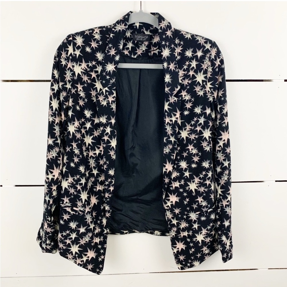 TOPSHOP Star Print Blazer Black Pink Size 2